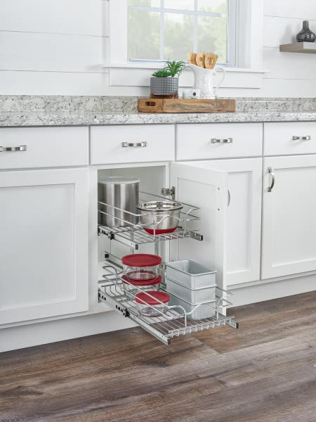 Rev-A-Shelf 2-Tier Kitchen Cabinet Pullout Shelf And Drawer Organizer Slide Out Pantry Storage Basket In Multiple Sizes, 12 X 18