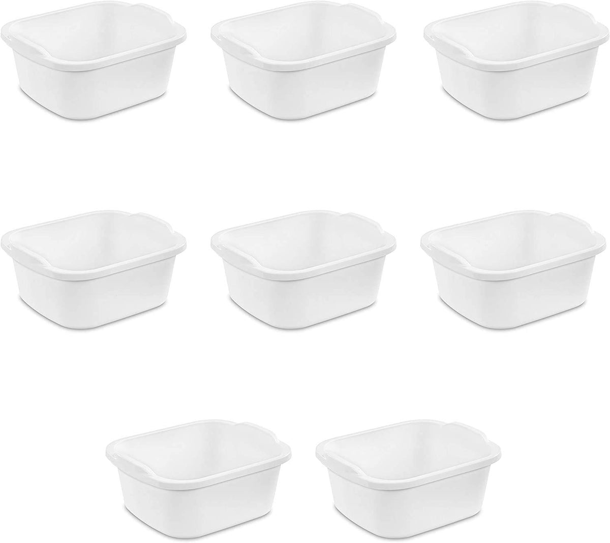 Sterilite 12 Qt Dishpan, Bin Ideal For Soaking And Cleaning Dirty Dishes In The Kitchen Sink, White, 8-Pack