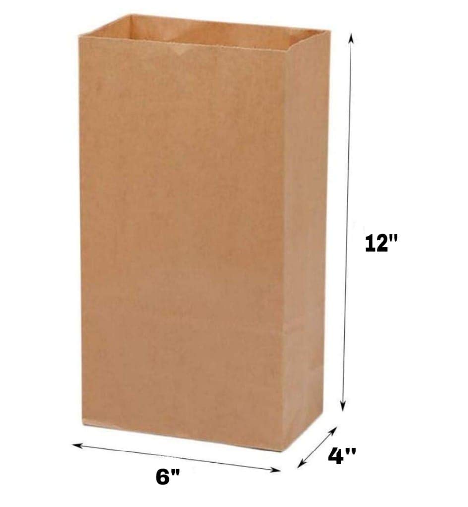 Ranur Large Square Bottom Or Flat Bottom Paper Bags Made Of Brown Fold Top Craft Paper,Size 6 X 4 X 12 Pack Of 100 Pieces