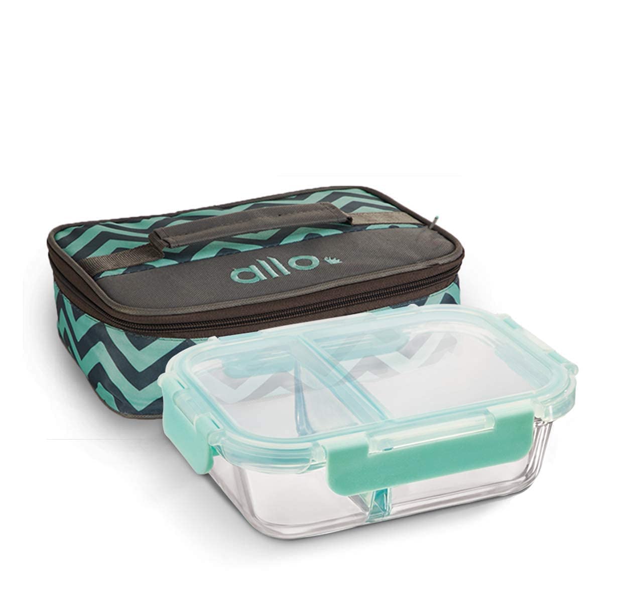 Allo FoodSafe 580ml x 1 Glass Microwave 450C Oven Safe Lunch Box with Break Free Detachable Lock | High Borosilicate | Office Ti