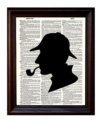 Sherlock Holmes Silhouette - Printed On Upcycled Vintage Dictionary Paper - 8''X11'' Mixed Media Art Poster/Print