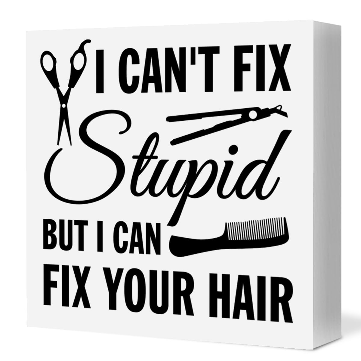 Funny Hair Salon Decor I Can't Fix Stupid but I Can Fix Your Hair Wooden Box Block Sign Gifts for Hair Stylist Hairdresser Hairs