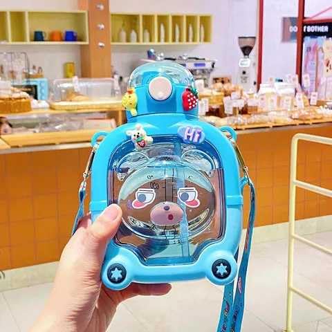 Prezzie Villa Stainless Steel Pack Of 1 Car And Bear Shaped Water Bottle With Straw With Strap, Cup Cute Water Bottles For Kids 