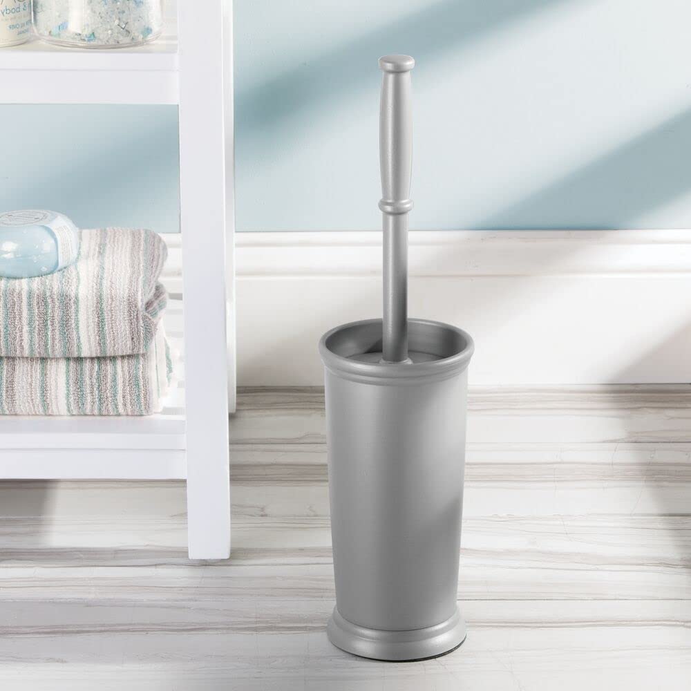 mDesign Toilet Bowl Brush and Holder - Covered Bathroom Toilet Brush - Standing Toilet Bowl Scrubber in Modern Holder - Compact  Space Saving  Deep Cleaning Brush for Toilet - Hyde Collection - Gray
