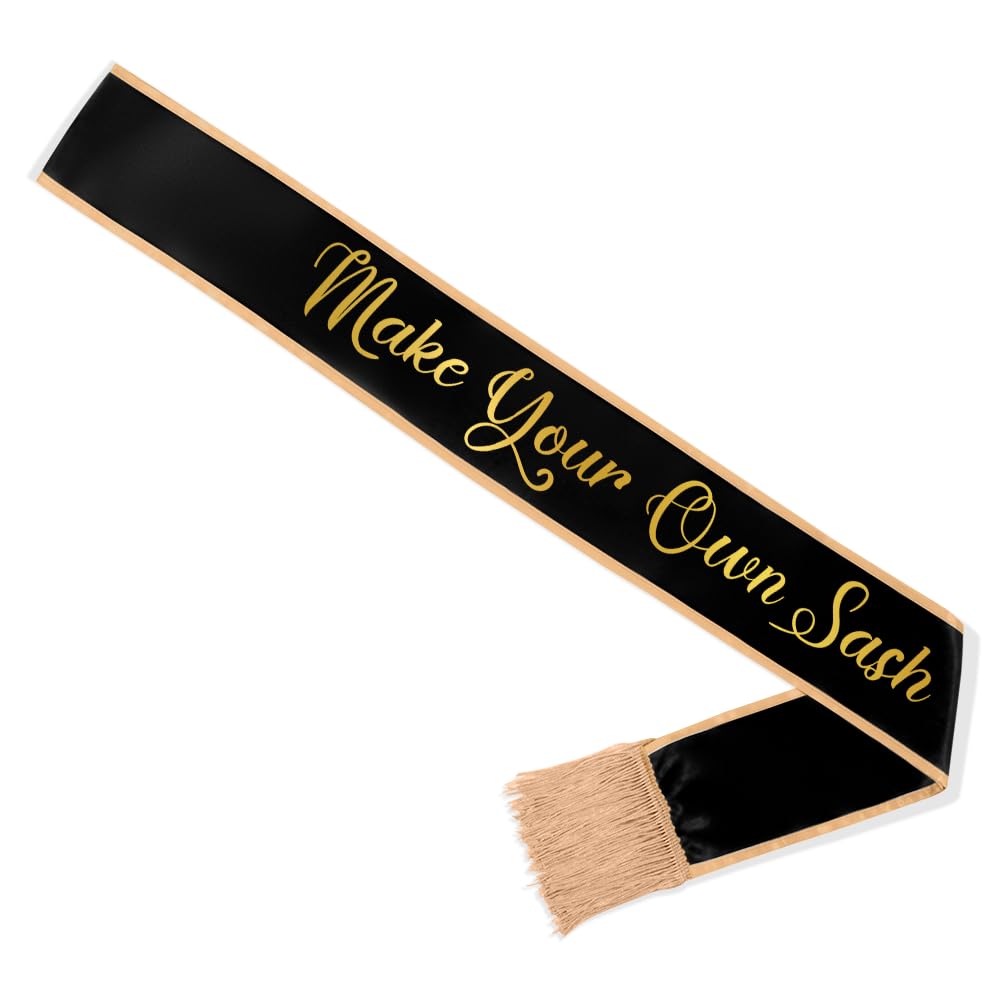 Party To Be Plain Sash With Tassels Blank Satin Sash For Adults 3.9'' Wide X 74.8'' In Total Length (Black With Golden Border)