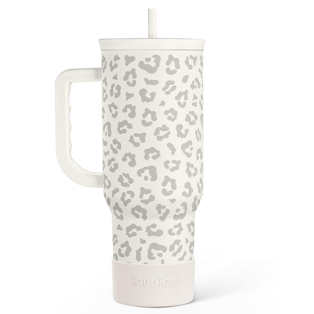 Leopard Tumbler with Handle, Insulated Cup Stainless Steel Travel Mug Cup, Gifts for Women Girl on Birthday Christmas, Cream Leo