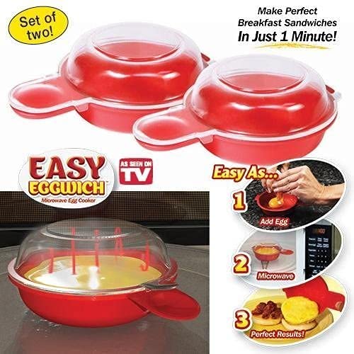 2 Sets Microwave Egg Cooker,1 Minute Fast Egg Hamburg Omelet Maker Kitchen Cooking Tool(Red And Clear)