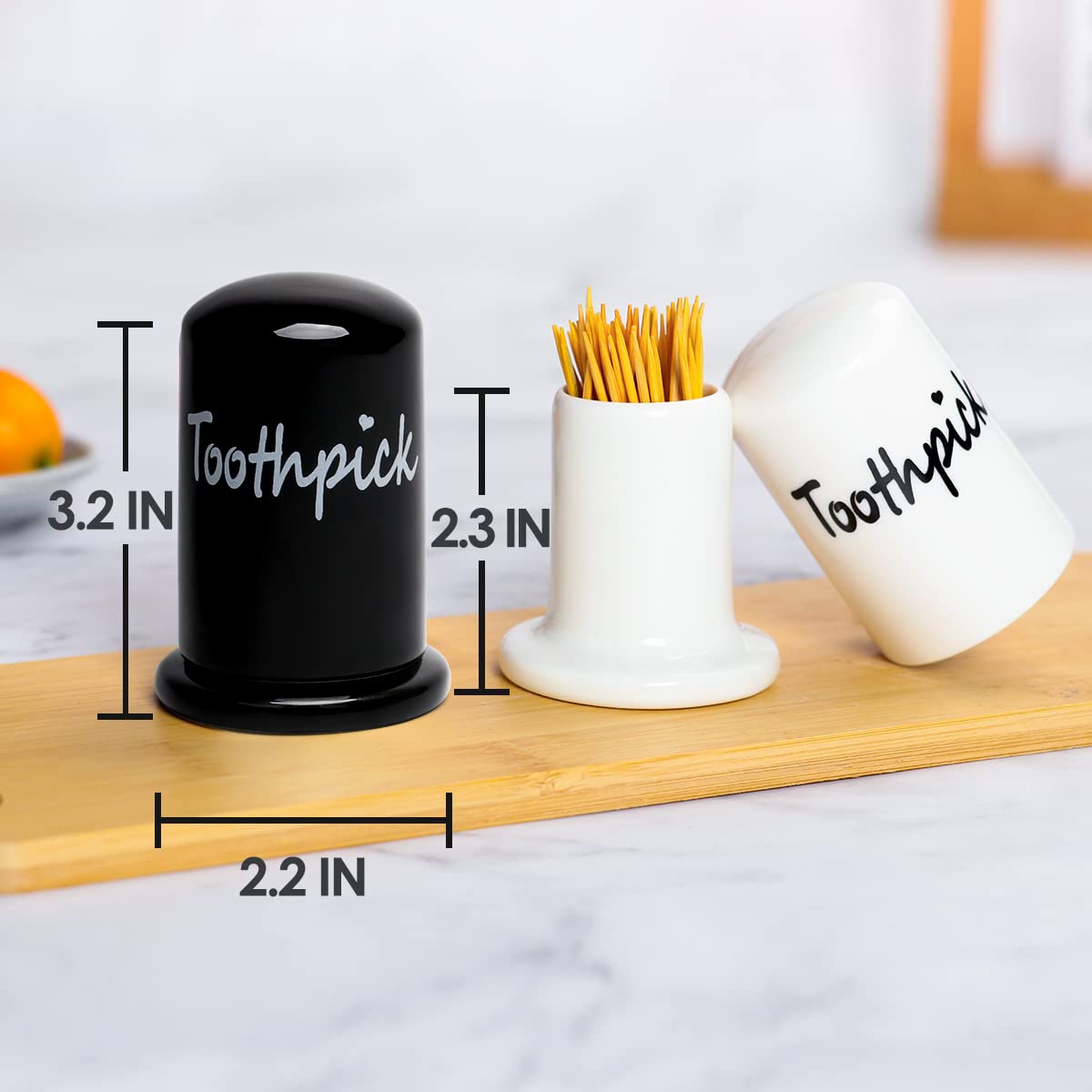 Swetwiny Ceramic Toothpick Holder Set Of 2, Porcelain Toothpick Holder Dispenser With Lid For Home And Kitchen Decor (White+Blac
