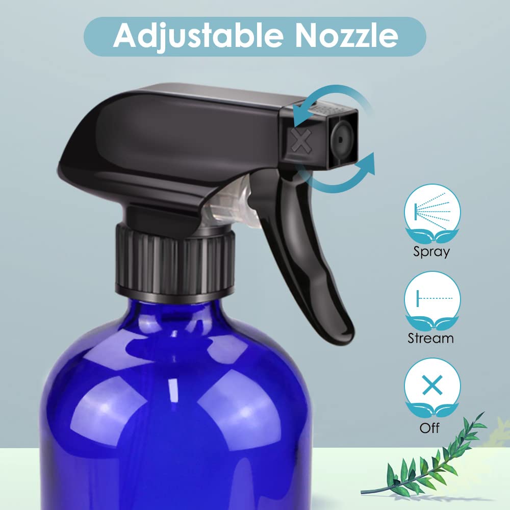 Bontip Glass Spray Bottle, Blue Glass Spray Bottle Set & Accessories For Non-Toxic Window Cleaners Aromatherapy Facial Hydration