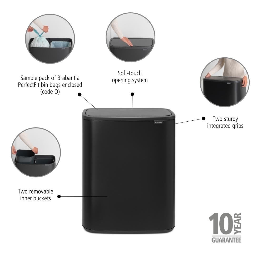 Brabantia Bo Touch Bin Recycling  2 x 30L  2 Inner Buckets (2x30L)  Matt Black