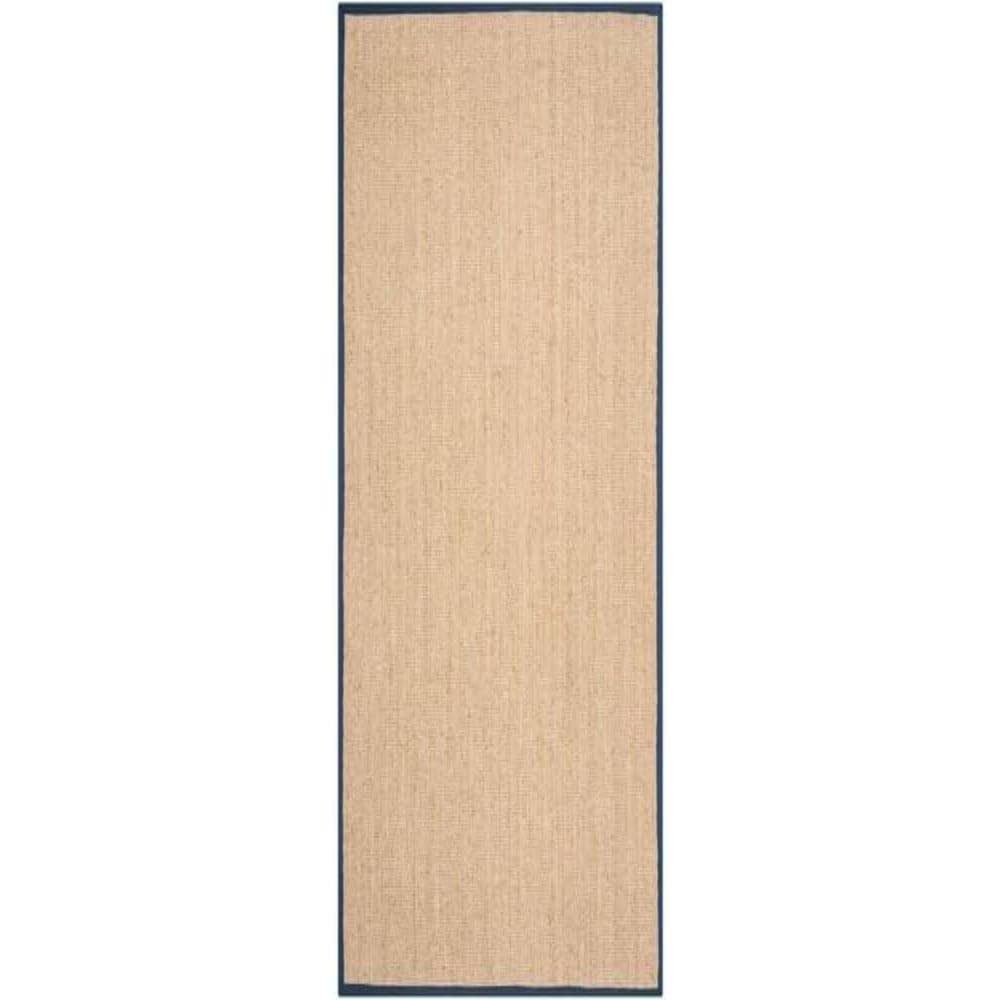 Safavieh Natural Fiber Collection 6 Square Blue NF115E Border Herringbone Seagrass Area Rug
