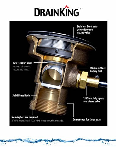 Fisher 22209 DrainKing Waste Valve  with Flat Strainer  12 GPM Drain Rate
