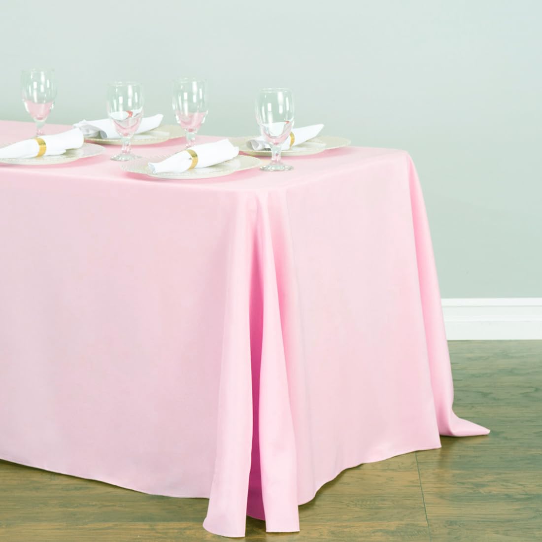 Linentablecloth 90 X 156-Inch Rectangular Polyester Tablecloth With Rounded Corners, Pink