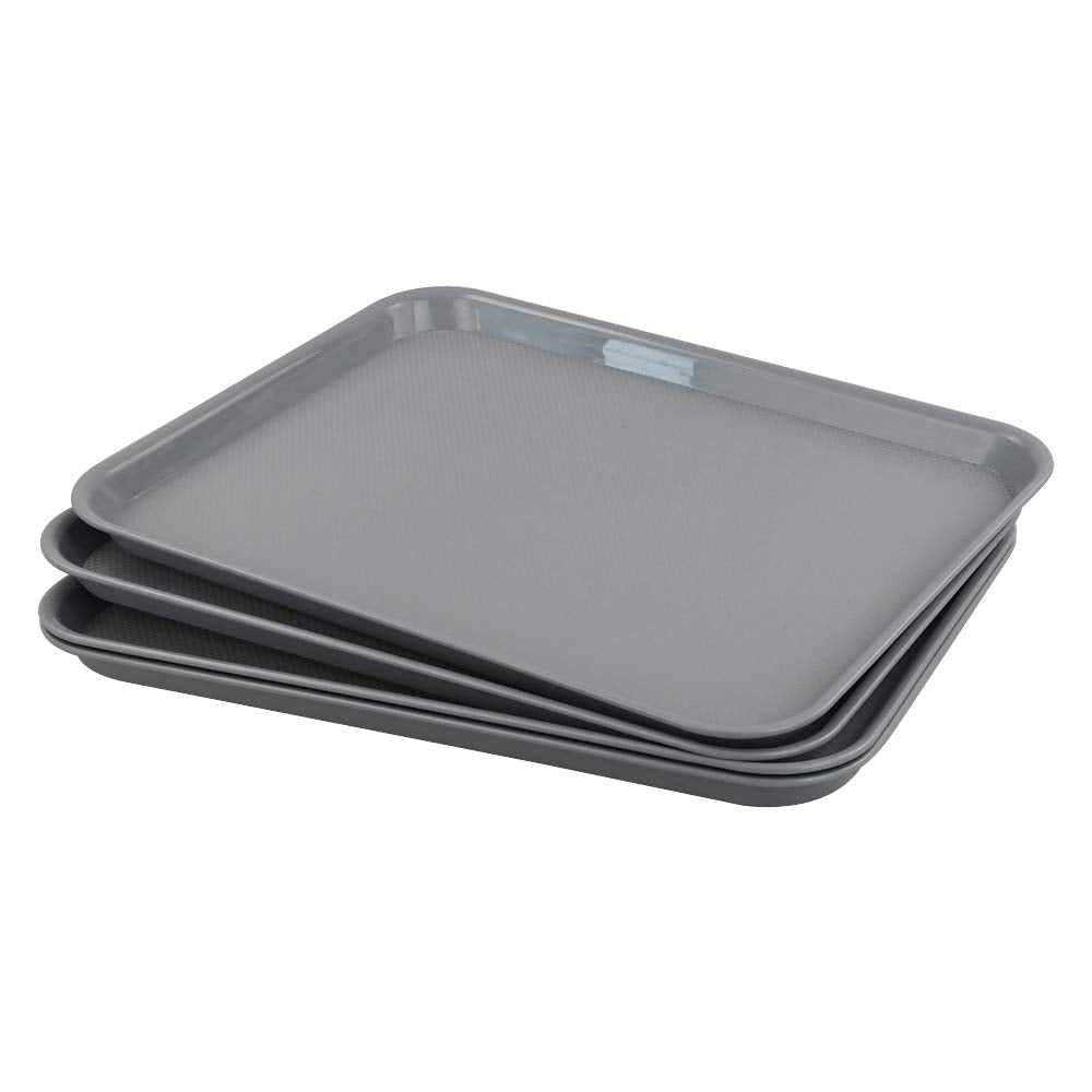 Gloreen Set of 4 Rectangular Fast Food Tray, Cafe Standard Cafeteria Serving Trays, Grey