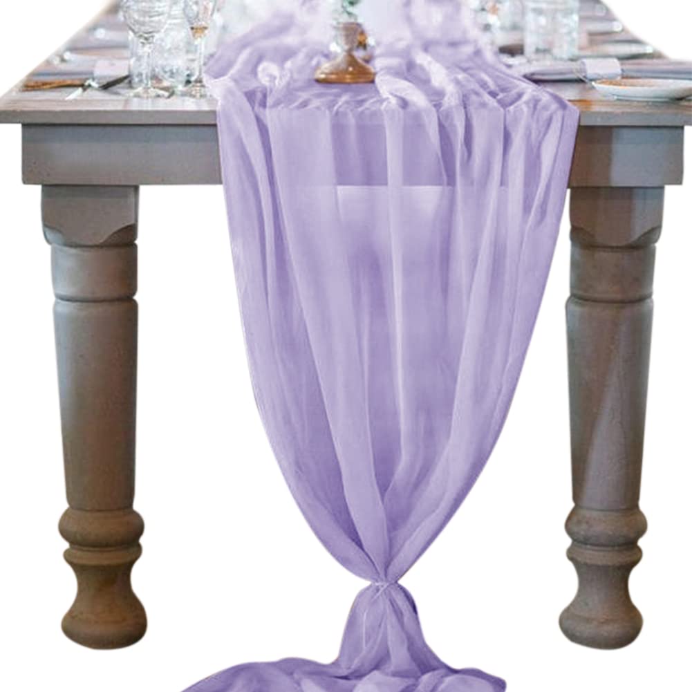 Socomi 10Ft Lavender Chiffon Table Runner 29X120 Inches Wedding Runner Sheer Thanksgiving Christmas Bridal Shower Decorations