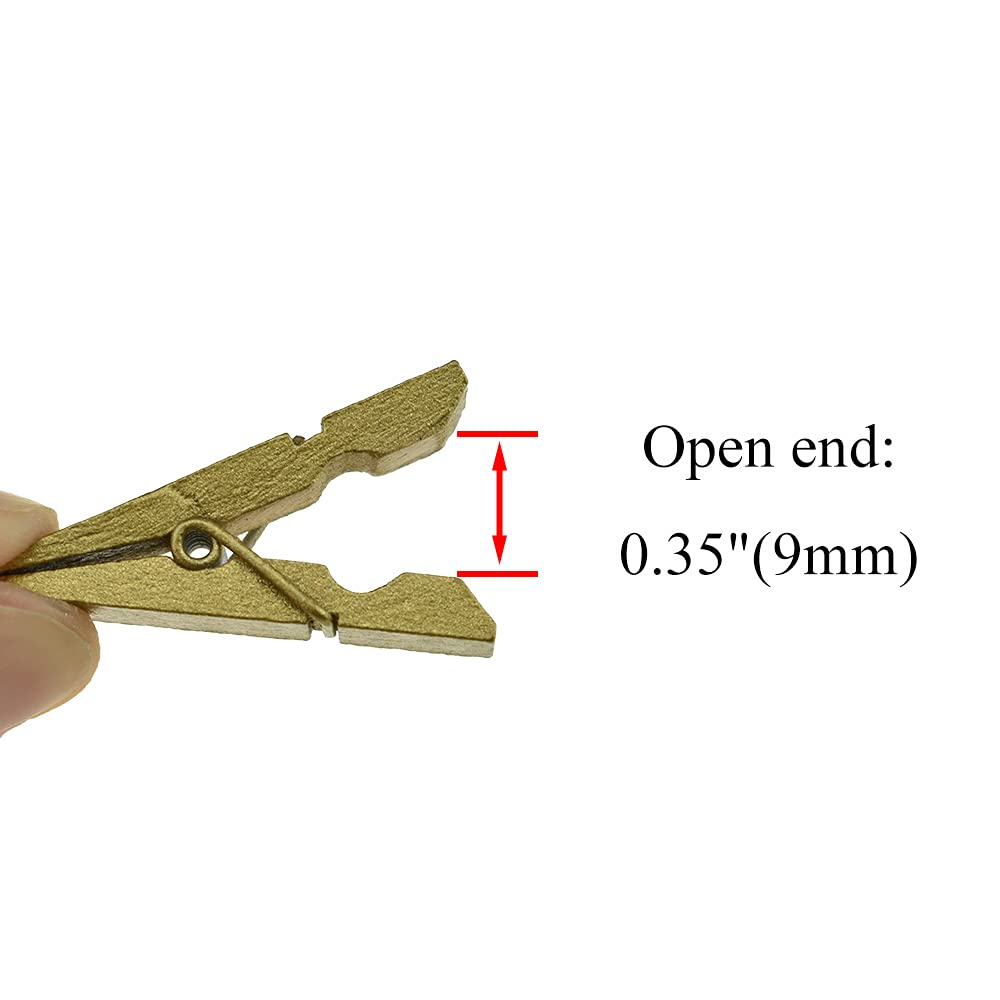 HAHIYO Gold Wooden Clothes Pins Clothespins Small Do NOT Fall Apart 1.38 inches Length 50 Pack Sturdy Strong Springs No Rust No Discoloration for Laundry Bathroom DIY Craft Photos Food Opened Bags