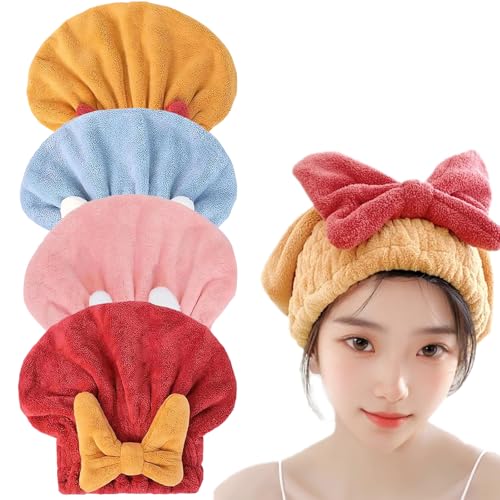 New Super Absorbent Hair Towel Wrap for Wet Hair, 2 Packs Efficient Hair Towel Cap Dry Quickly and Naturally (4 Set)