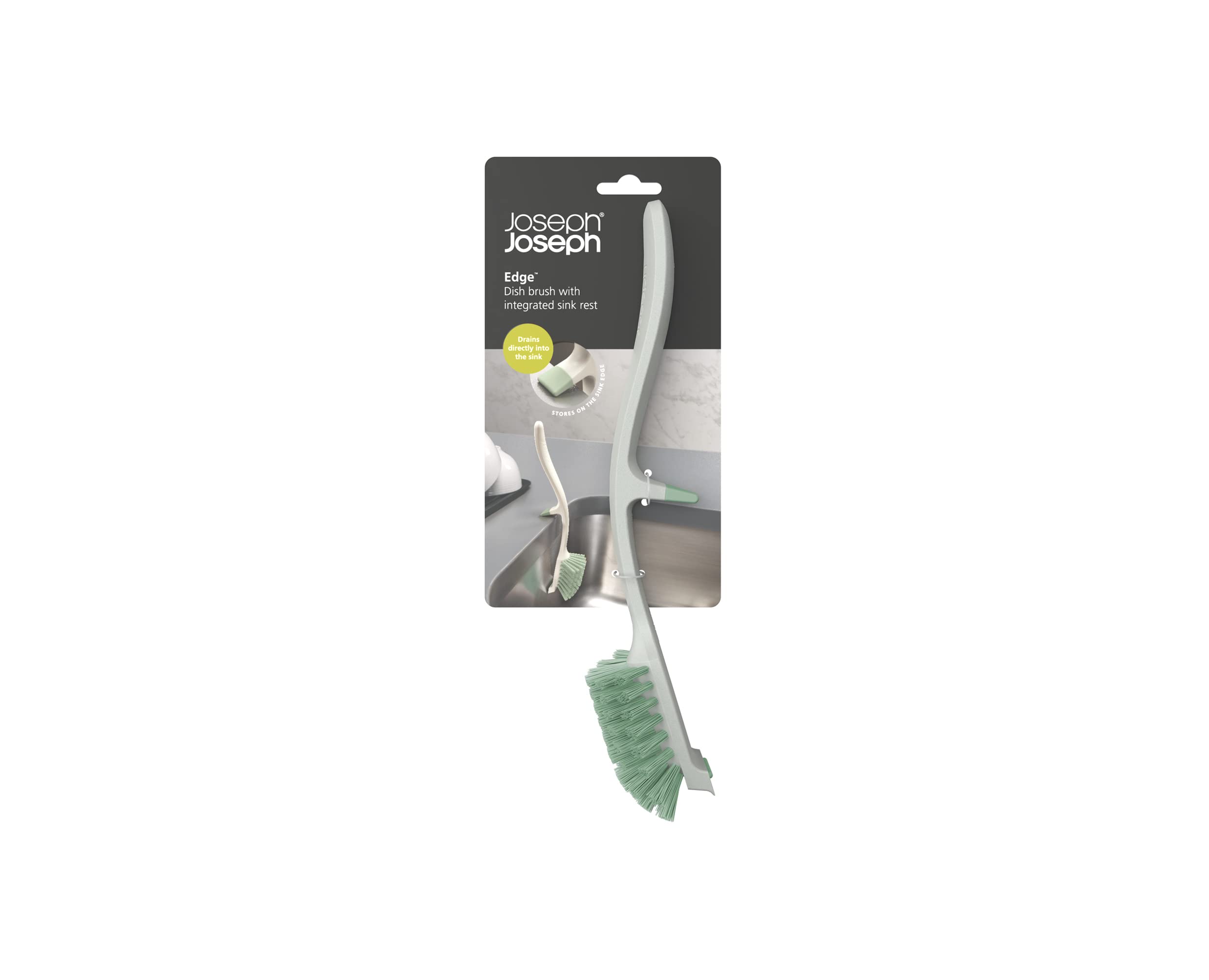 Joseph Joseph Edge Dish Brush, Integrated Sink Rest, Light Stone/Sage, Model 851651, Polypropylene, 1 EA