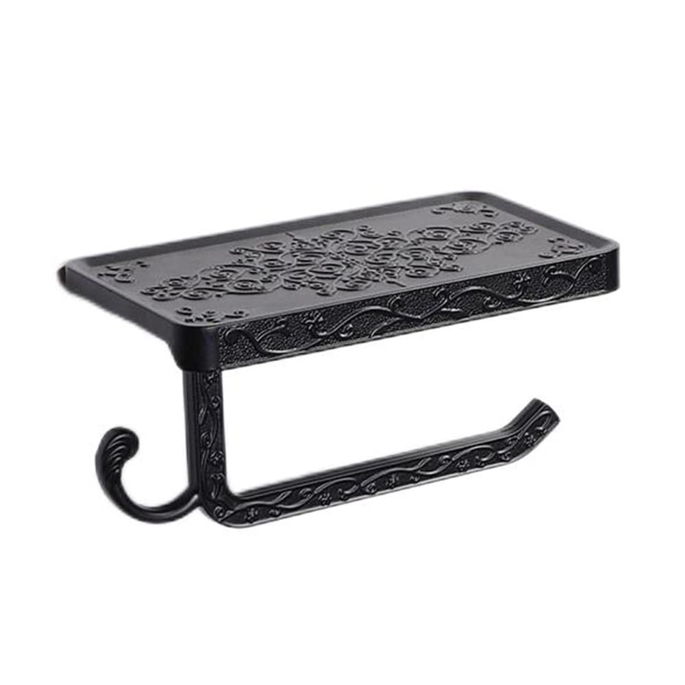 Vintage Paper Towel Holder With Cellphone Shelf For Bathroom, Wall Mount Anti-Rust Aluminum Paper Towel Rack (Brass)