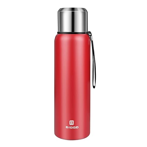 Insulated Vacuum Thermo Bottle 33Oz With Cup Lid Leakproof Stainless Water Flask For Coffee Hot And Cold Drink.(Red,1000Ml)