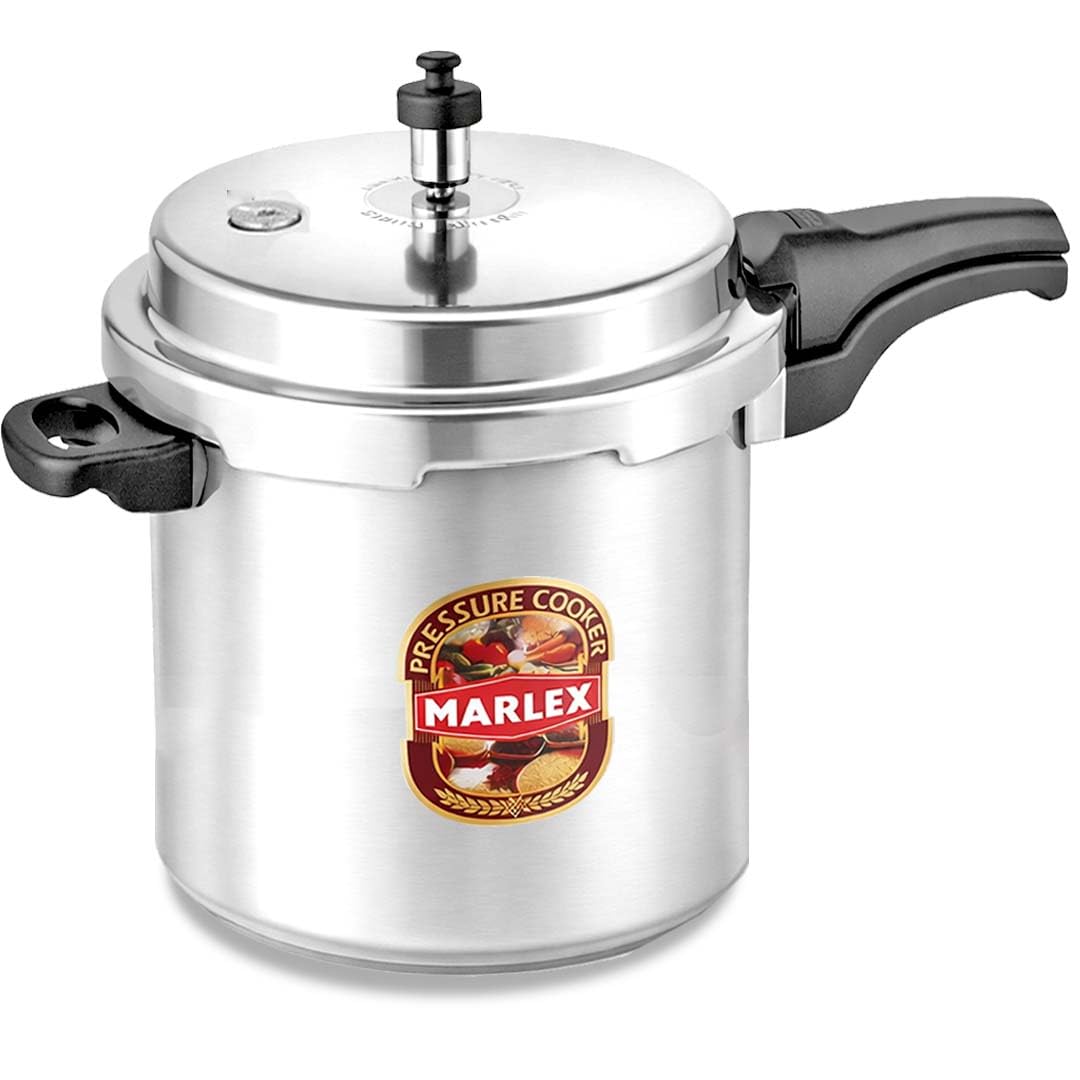 Marlex Deluxe 12 Litre Outer Lid Aluminum Pressure Cooker | Gas Stovetop Compatible Cooker, Non Induction Base, Metallic Safety 