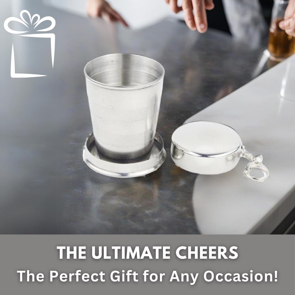 Telescopic Collapsible Stainless Steel Shot Glass With Key Ring - 50 Ml - Black Gift Box Included