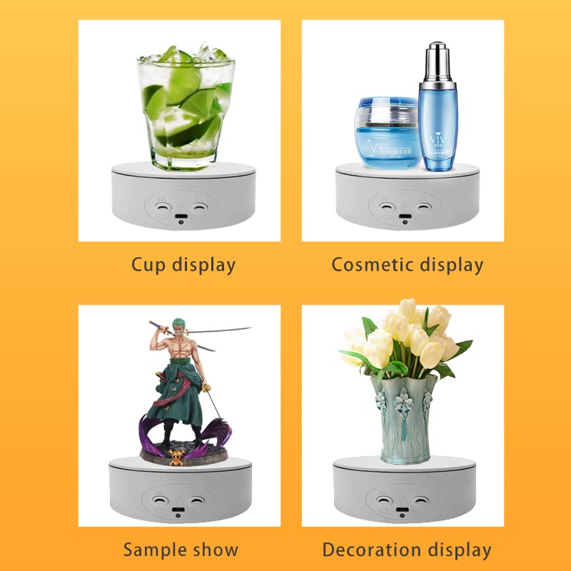 ZLMONDEE Rotating Display Stand  5.2'' 4.4lb Load Cup Display Stand Turner For Tumblers  Spinning Display Stand Motorized Tumbler Display Turner For Glitter Cups Photography Small Arts Pruducts (White)
