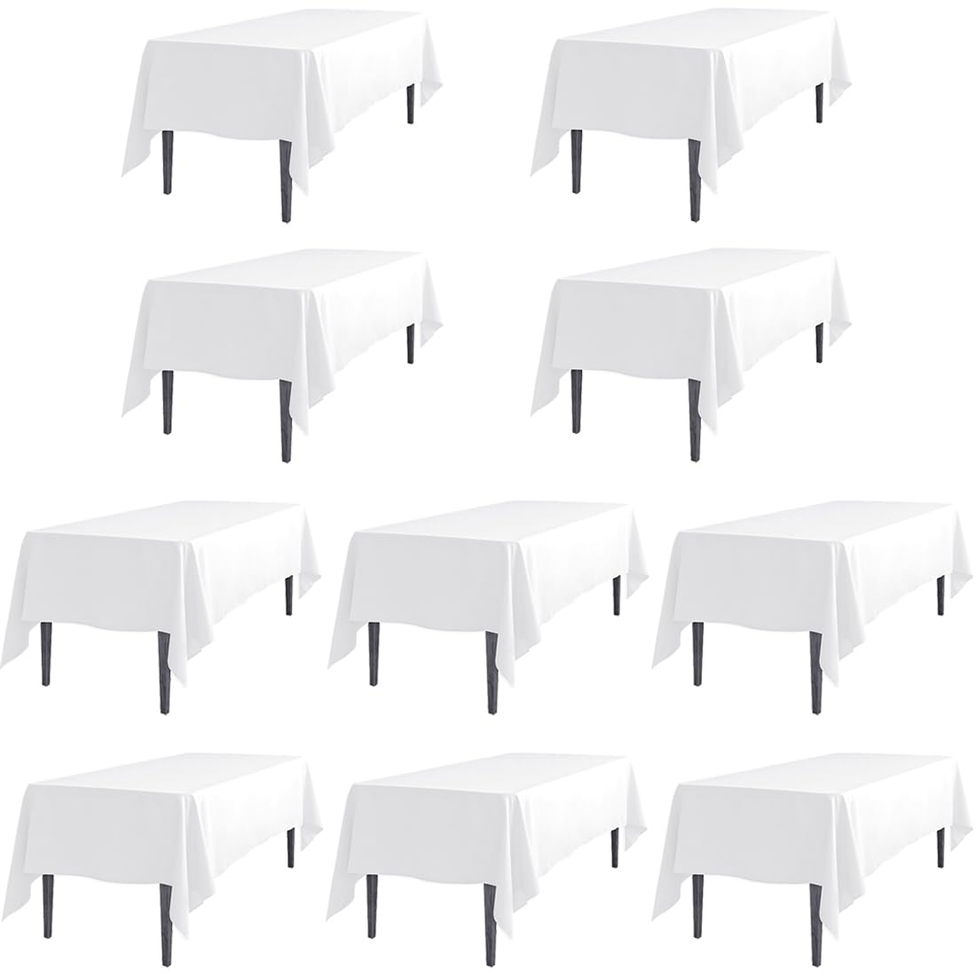Ltc Linens 10 Pack White Rectangular Tablecloths 60 X 126 Inch For 8 Feet Rectangle Banquet Tables With Half-Drop - Stain And Wr