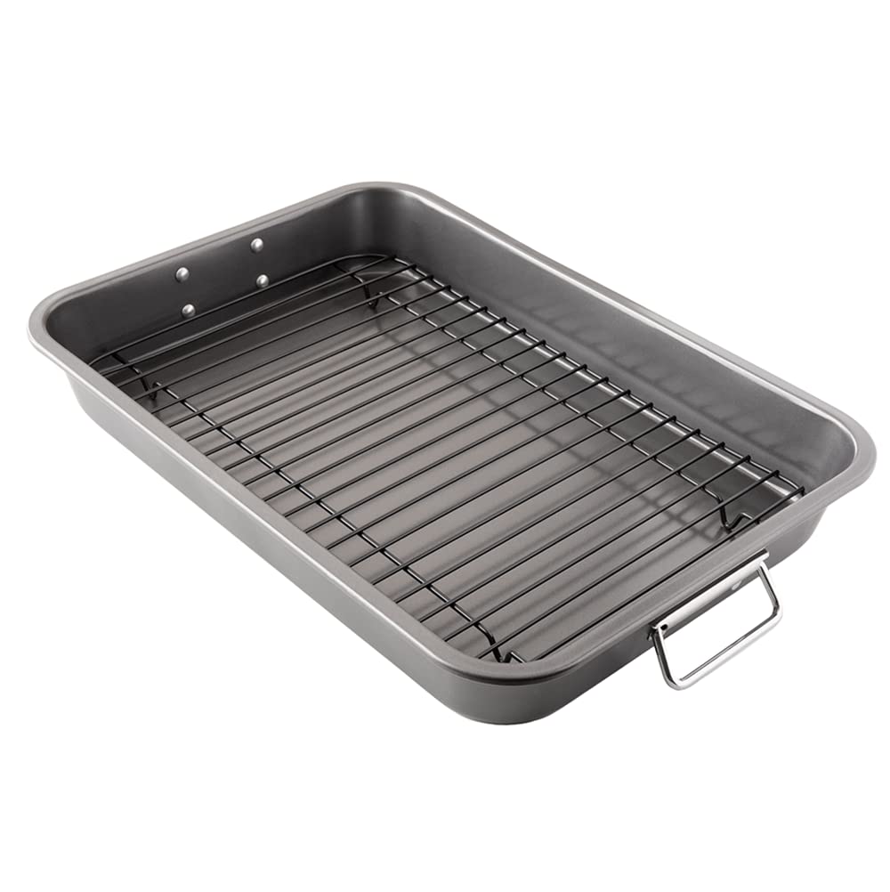 Chef Pomodoro Nonstick Carbon Steel Large Roasting Pan With Rack, Turkey Roasting Pans For Oven, Roaster Pan With Flat Rack, Tur