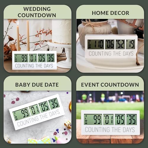 Countables Countdown Clock - LCD Digital Timer for Up to 999 Days, Easy to Read, White, Model C201