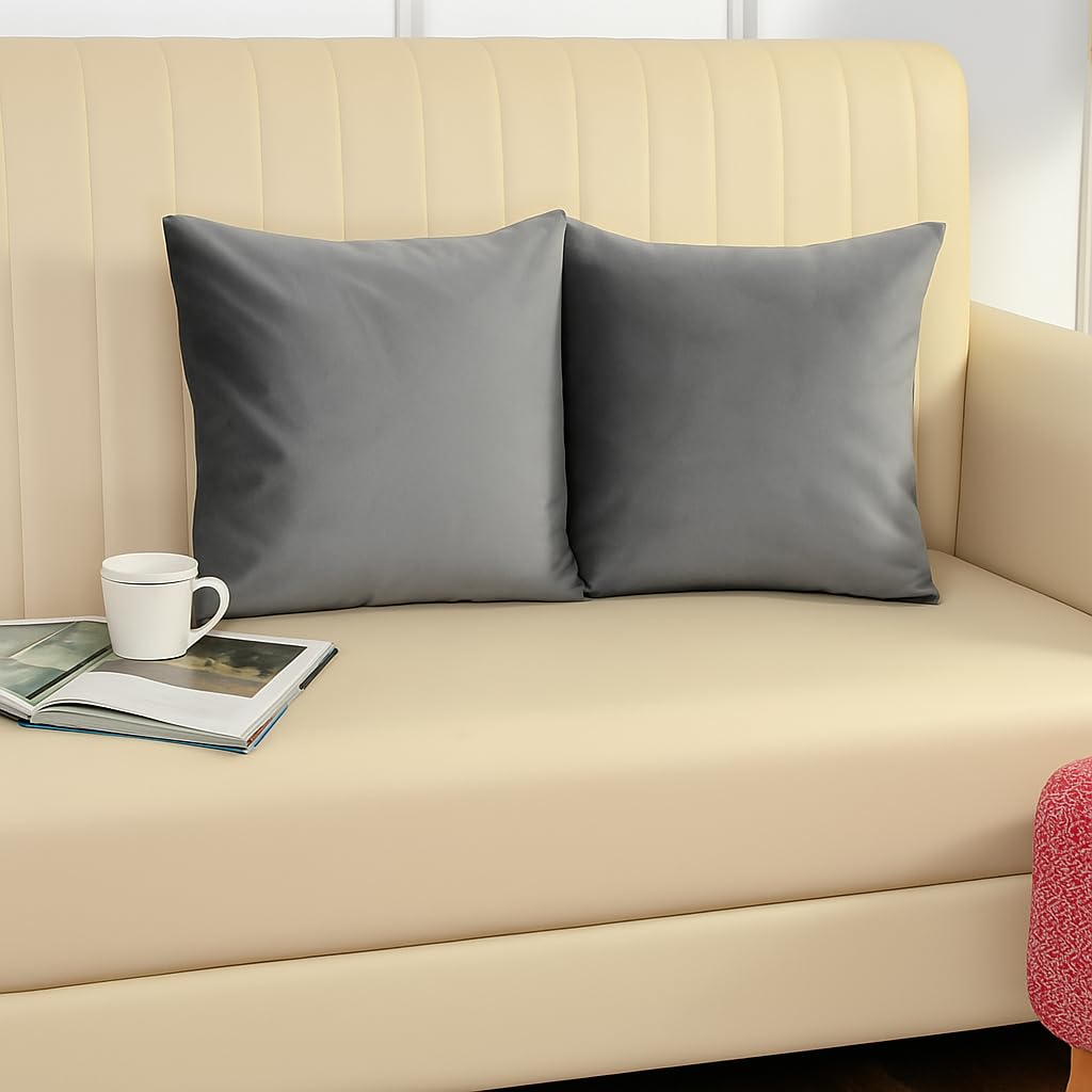 Stuffique Velvet Pillow Solid Plain 190 Tc Cushion Covers Pack Of 2 (12 X 12 Inch) Grey