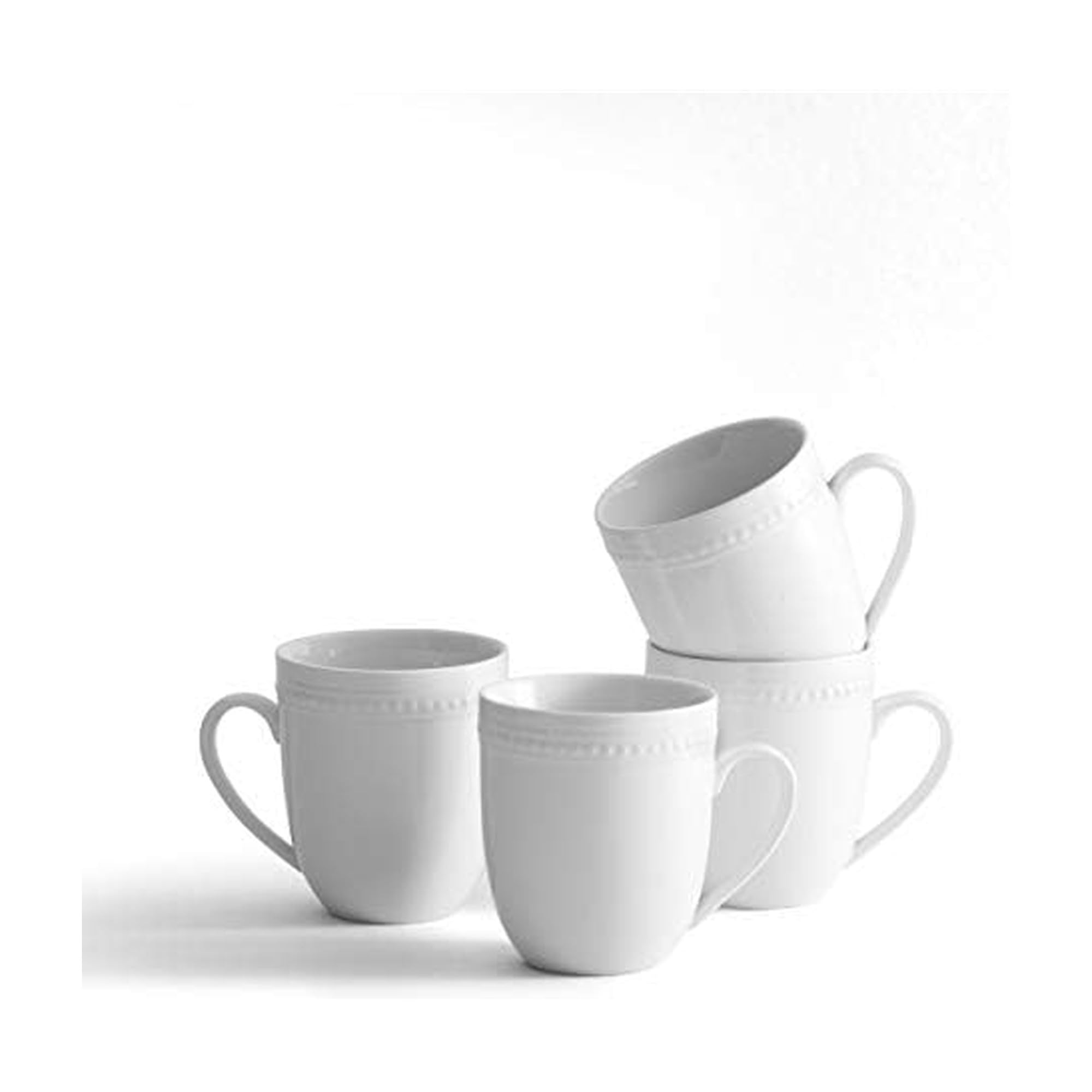 Everyday White Beaded Set of 4 Mugs, 14 ounce