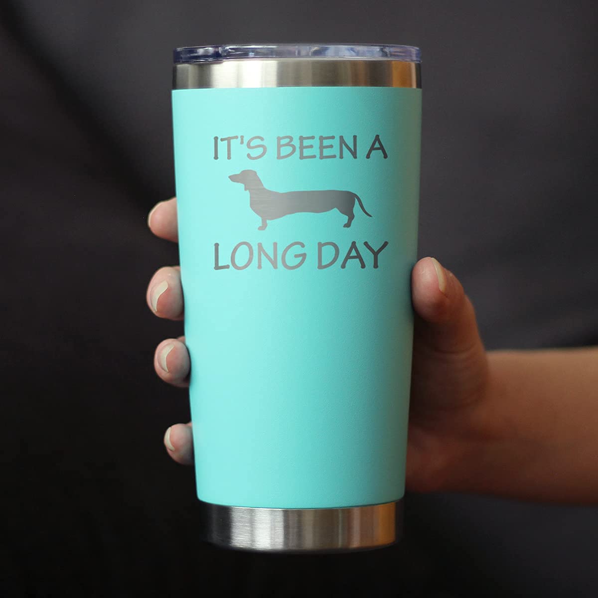 Bevvee Long Day - Insulated Coffee Tumbler Cup With Sliding Lid - Stainless Steel Insulated Mug - Dog Themed Coffee Gifts - Teal