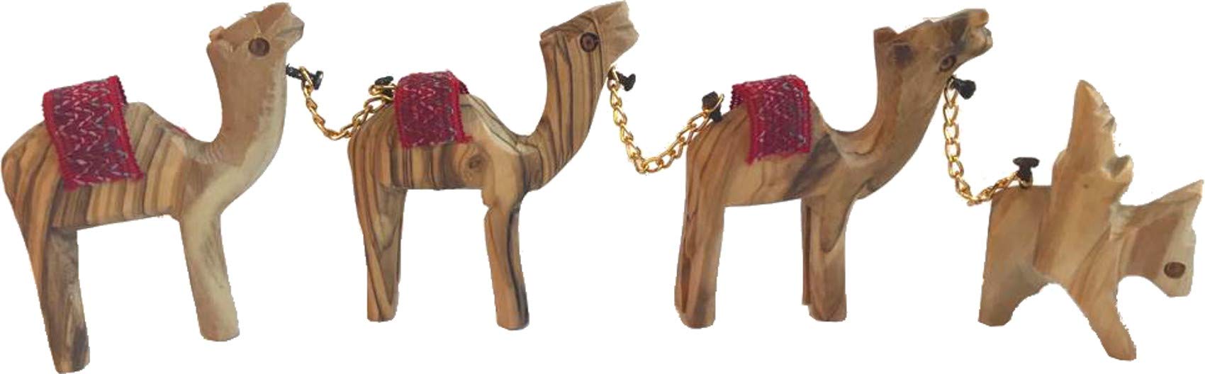 Holy Land Market Carved Camel Train Olive Wood Bethlehem - Caravan Set 3 Camels with Donkey