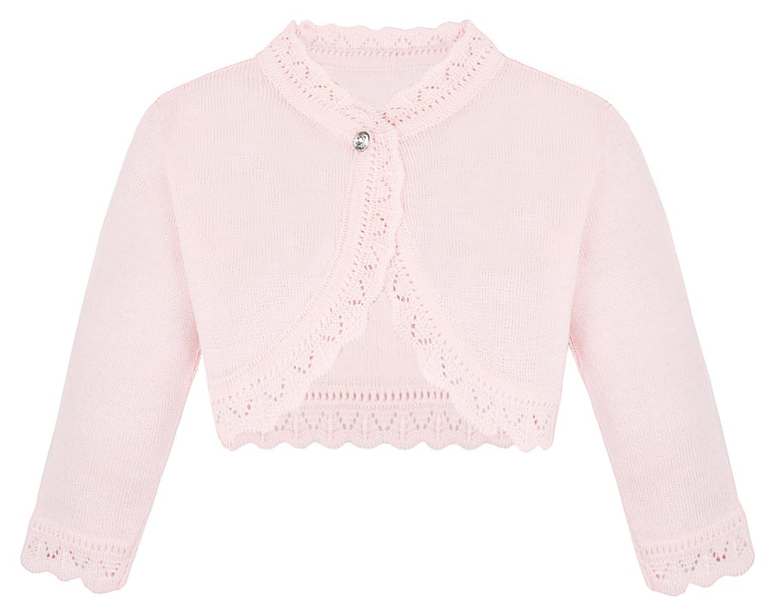 Lilax Little Girls Knit Long Sleeve Button Closure Bolero Cardigan Shrug 5T Pink
