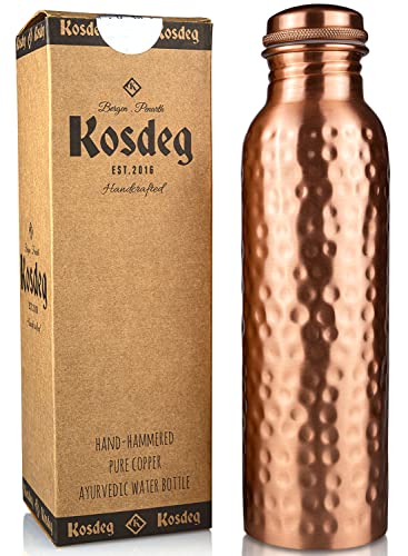 Kosdeg Copper Water Bottle - 34 Oz Extra Large - A Hammered Ayurvedic Pure Copper Vessel For Drinking - Drink More Water  Lower Your Sugar Intake And Enjoy The Health Benefits Immediately