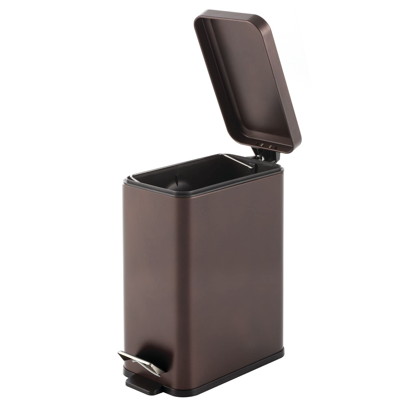 mDesign Pedal Bin - Waste Bin with Pedal, Lid and Plastic Bucket Insert for Bathroom, Kitchen, and Office - Metal Household Rubb