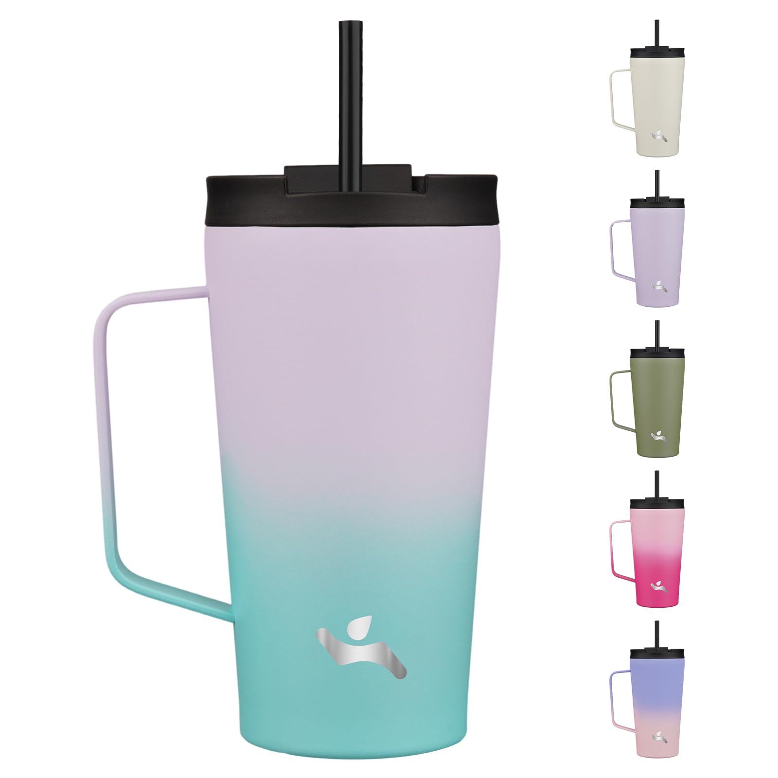 Konokyo Insulated Tumbler with Handle and Straw, 18 OZ Travel Coffee Mug Stainless Steel Cup Metal Water Bottle,Lavender Green