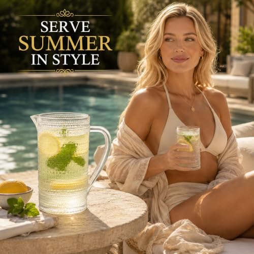 Bombay Hobnail Glass Pitcher for Juice and Lemonade | 32 oz