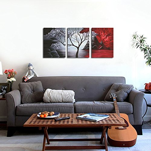 Wieco Art The Cloud Tree Wall Art Oil PaintingS Giclee Landscape Canvas Prints for Home Decorations  3 Panels