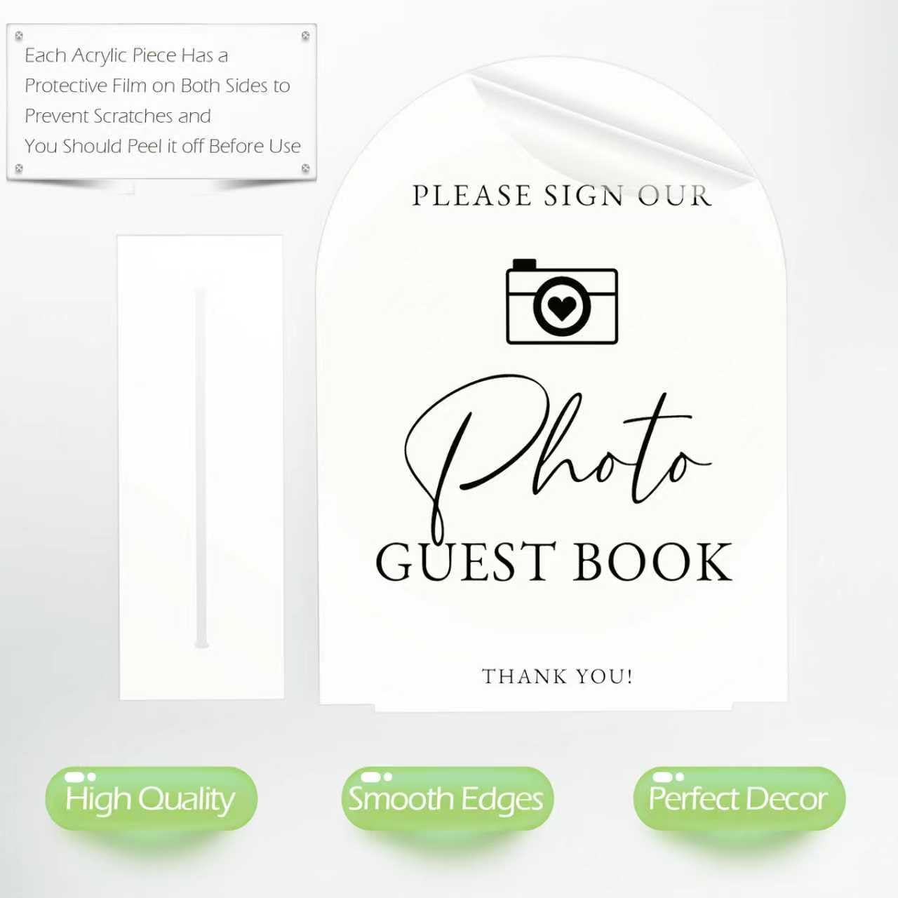 White Arch Acrylic Wedding Sign- 8x10 Photo Guestbook Sign and Base,1/8 Thick | Modern Calligraphy Arched Acrylic Signs for Wedd
