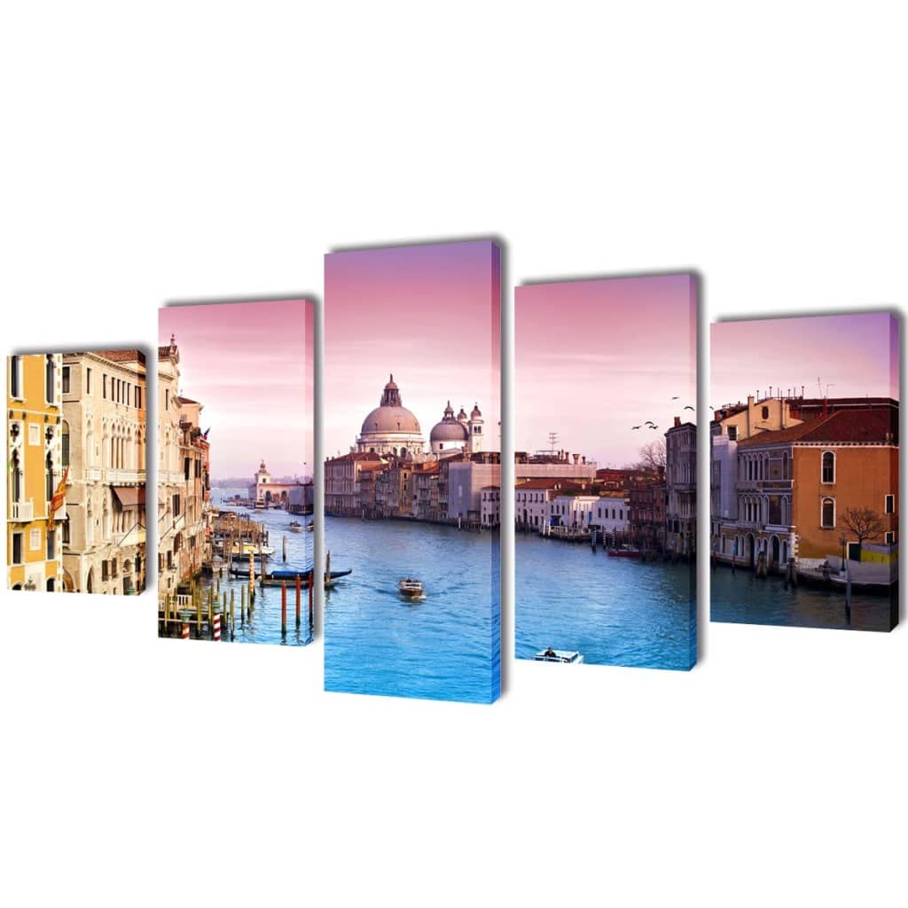 Vidaxl 5-Panel Canvas Wall Print - Romantic Venice Scene - 79'' X 39'' - Waterproof And Easy To Clean - Ideal For All Types Of R