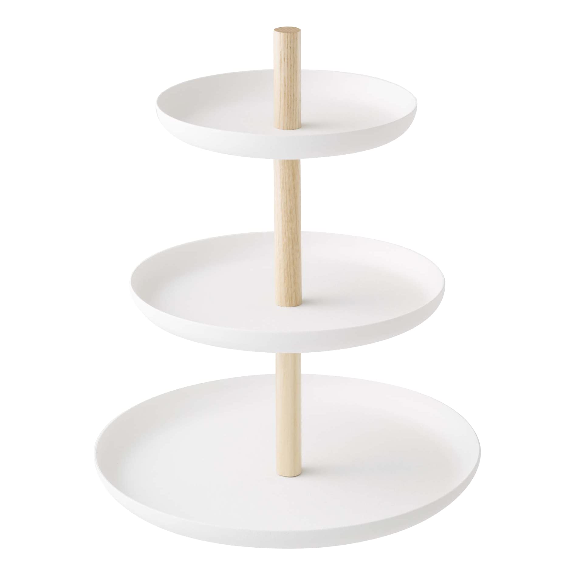 Yamazaki Home 3-Tier Food Serving Stand - Appetizer & Dessert Tray Party Organizer Steel + Wood White