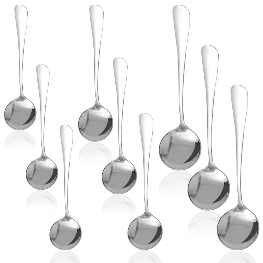 Set Of 9, Stainless Steel Round Soup Spoons, Sourceton 3 Sizes Of Soup Spoons, Use For Home, Kitchen Or Restaurant- 7.5 Inch, 6.
