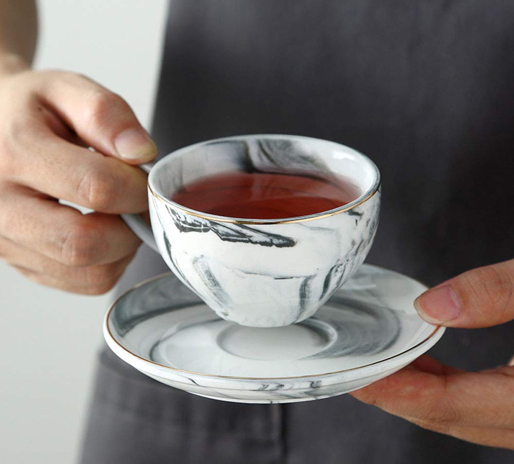 Fuyu Gold Edge Marble Ceramic Espresso Coffee Cup And Saucer Set Tea Cup