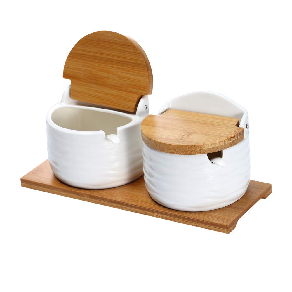 Lucky Goddness Ceramic Sugar Bowl with Lids and Spoons-Porcelain Condiment Container Spice Jar,Salt Cellar for Kitchen,with Chal