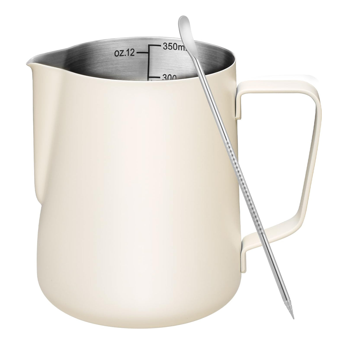 Amrules Milk Frothing Pitcher, 12Oz Milk Frother Cup With Clear Scale, 304 Stainless Steel Cappuccino Espresso Machine Accessori