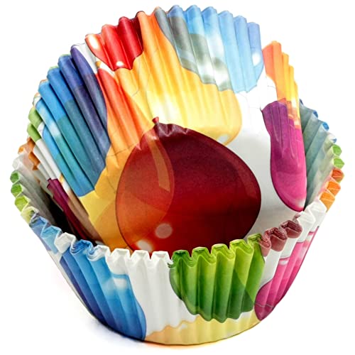 Chef Craft Paper Patterned Cupcake Liners, 50 Count, Red/Yellow/Blue/Green/White