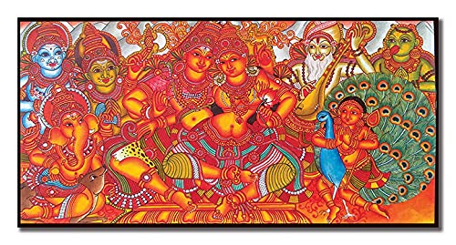 Namaste Home - Canvas Painting - Shiv & Parvati - Indian God - Traditional Art - Kerala Mural Art - Living Room Wall Decor, 34x1