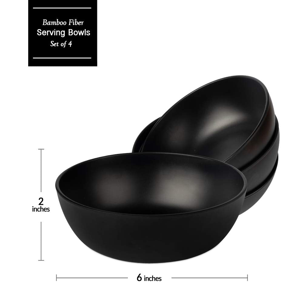 Jiol Acassa, Cereal Soup Bowls Set Of 4, Black Cereal Bowls, 26 Ounce, Bowls For Salad, Ice Cream, Oatmeal, Bamboo Fiber, Dishwa